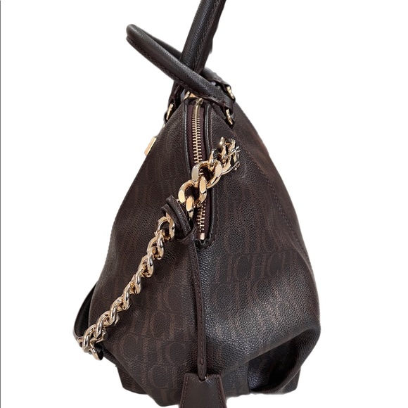 CH Carolina Herrera Brown Monogram Leather Dome Satchel - Picture 5 of 16